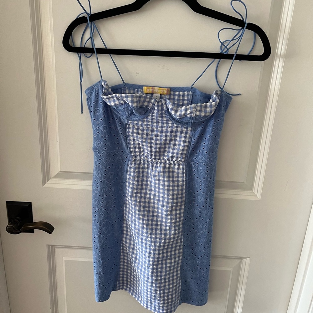 Urban Outfitters Blue Gingham Eyelet Mini Dress